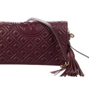 Tory Burch Fleming Quilted Leather Crossbody Bag Wallet in Claret Retail $325